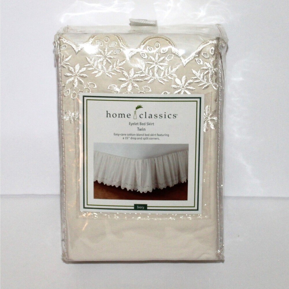 Home Classics Eyelet Bed Skirt Twin Ivory Embroidery 15” drop split corners